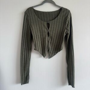 Olive Green Ribbed Long Sleeve Top